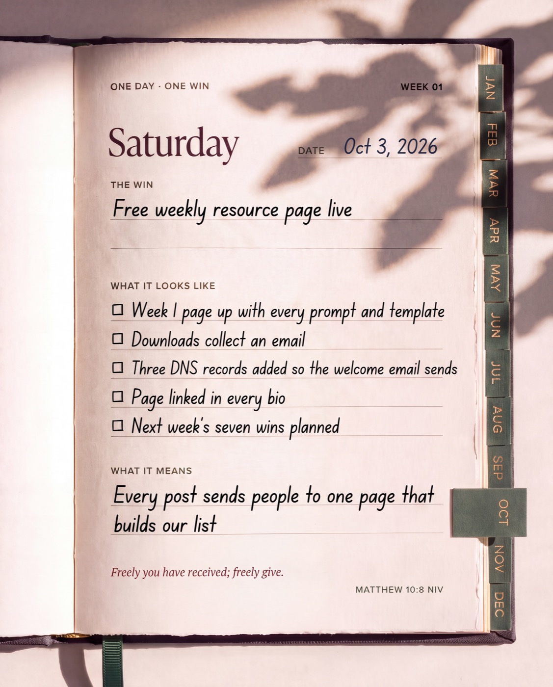 Saturday page: This page